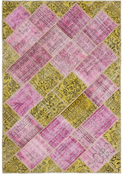 Iskece Sarı Eskitme Etnik Modern Desenli Yün Hav Toz Vermez Leke Tutmayan Salon Yolluk Mutfak El Dokuma Halı