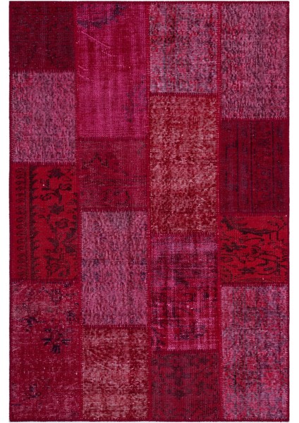 Iskece Kırmızı Eskitme Etnik Modern Desenli Yün Hav Toz Vermez Leke Tutmayan Salon Yolluk Mutfak El Dokuma Halı