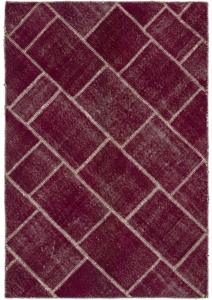 Teselya Bordo Patchwork Etnik Modern Desenli Yün Hav Toz Vermez Leke Tutmayan Salon Yolluk Mutfak El Dokuma Halı