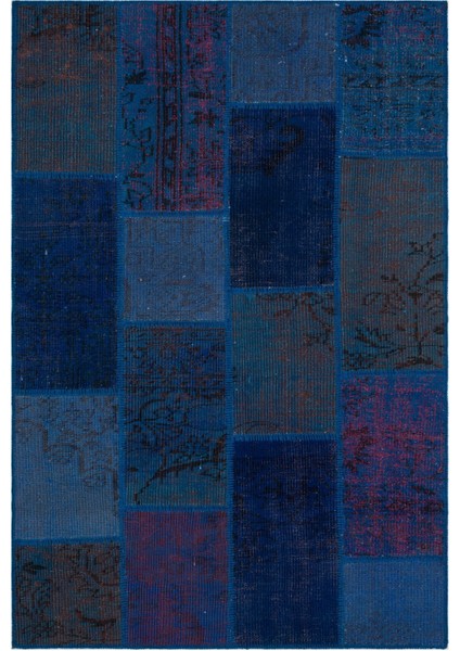 Iskece Mavi Eskitme Etnik Modern Desenli Yün Hav Toz Vermez Leke Tutmayan Salon Yolluk Mutfak El Dokuma Halı