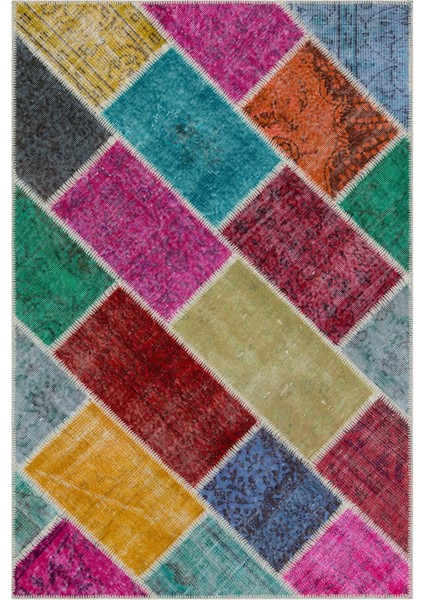 Iskece Bej Patchwork Etnik Modern Desenli Yün Hav Toz Vermez Leke Tutmayan Salon Yolluk Mutfak El Dokuma Halı