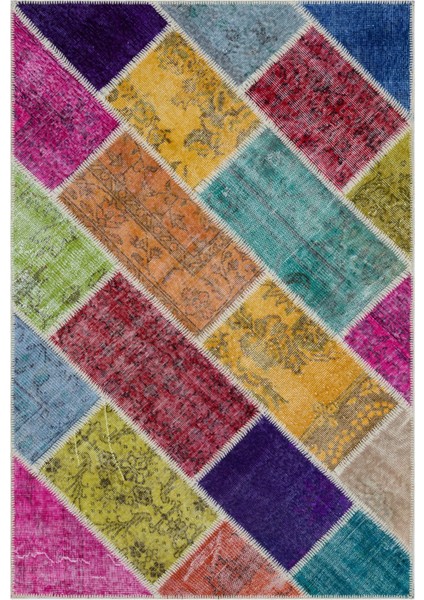 Iskece Bej Patchwork Etnik Modern Desenli Yün Hav Toz Vermez Leke Tutmayan Salon Yolluk Mutfak El Dokuma Halı