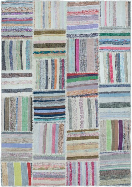 Teselya Bej Çizgili Etnik Modern Desenli Yün Hav Toz Vermez Leke Tutmayan Salon Yolluk Mutfak El Dokuma Halı