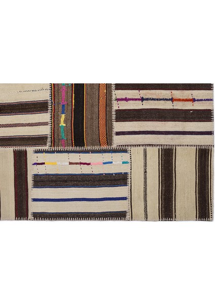 Teselya Kahverengi Çizgili Etnik Modern Desenli Yün Hav Toz Vermez Leke Tutmayan Salon Yolluk Mutfak El Dokuma Halı indirimleri