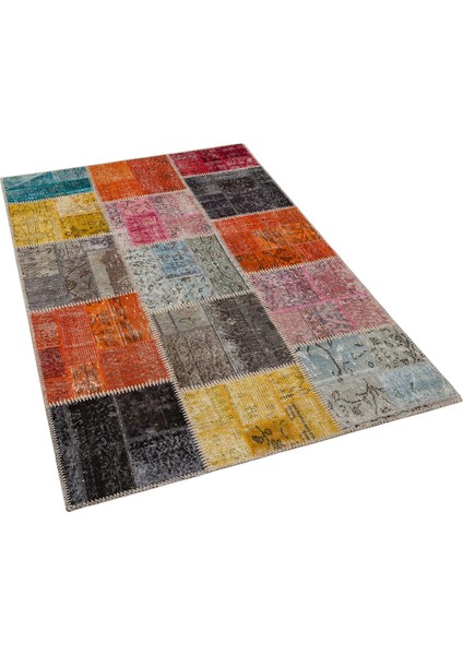 Gri Patchwork Etnik Modern Desenli Yün Hav Toz Vermez Leke Tutmayan Salon Yolluk Mutfak El Dokuma Halı modelleri