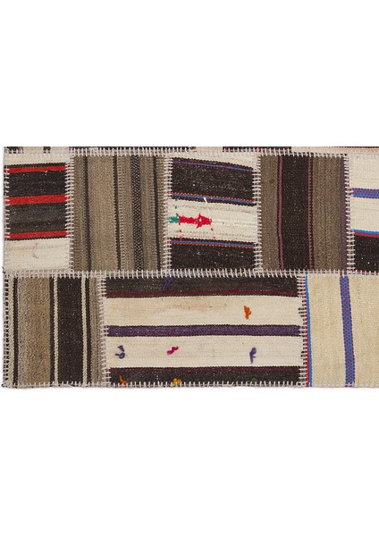 Teselya Bej Çizgili Etnik Modern Desenli Yün Hav Toz Vermez Leke Tutmayan Salon Yolluk Mutfak El Dokuma Halı fırsatları