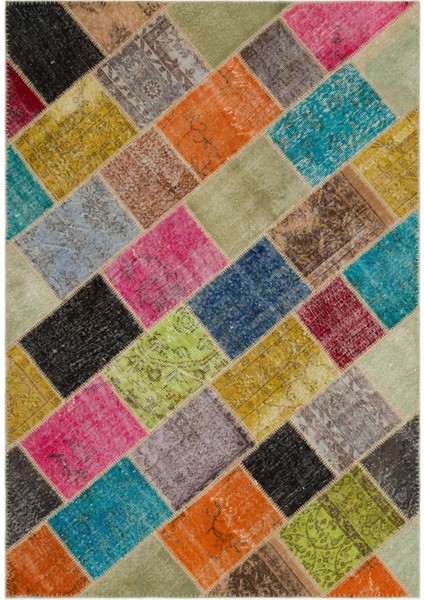Iskece Bej Patchwork Etnik Modern Desenli Yün Hav Toz Vermez Leke Tutmayan Salon Yolluk Mutfak El Dokuma Halı