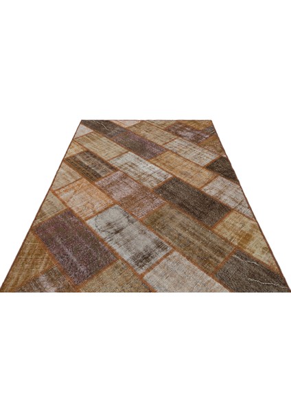 Kahverengi Patchwork Etnik Modern Desenli Yün Hav Toz Vermez Leke Tutmayan Salon Yolluk Mutfak El Dokuma Halı modelleri