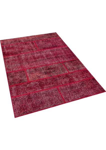 Kırmızı Patchwork Etnik Modern Desenli Yün Hav Toz Vermez Leke Tutmayan Salon Yolluk Mutfak El Dokuma Halı modelleri