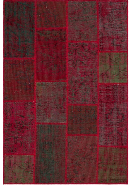 Iskece Kırmızı Eskitme Etnik Modern Desenli Yün Hav Toz Vermez Leke Tutmayan Salon Yolluk Mutfak El Dokuma Halı