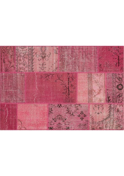 Pembe Eskitme Etnik Modern Desenli Yün Hav Toz Vermez Leke Tutmayan Salon Yolluk Mutfak El Dokuma Halı