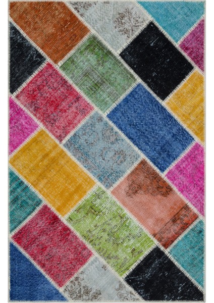 Iskece Bej Patchwork Etnik Modern Desenli Yün Hav Toz Vermez Leke Tutmayan Salon Yolluk Mutfak El Dokuma Halı