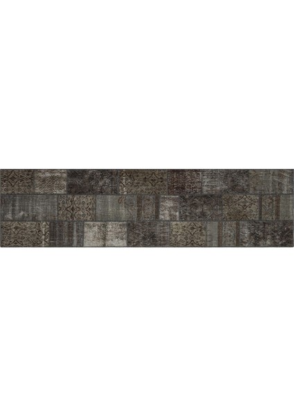 Gri Patchwork Etnik Modern Desenli Yün Hav Toz Vermez Leke Tutmayan Salon Yolluk Mutfak El Dokuma Halı