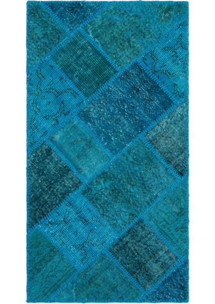 Atina Turkuaz Eskitme Yün Modern Desenli Yün Hav Toz Vermez Leke Tutmayan Salon Yolluk Mutfak El Dokuma Halı