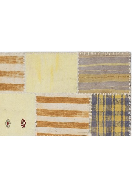 Teselya Sarı Patchwork Etnik Modern Desenli Yün Hav Toz Vermez Leke Tutmayan Salon Yolluk Mutfak El Dokuma Halı modelleri