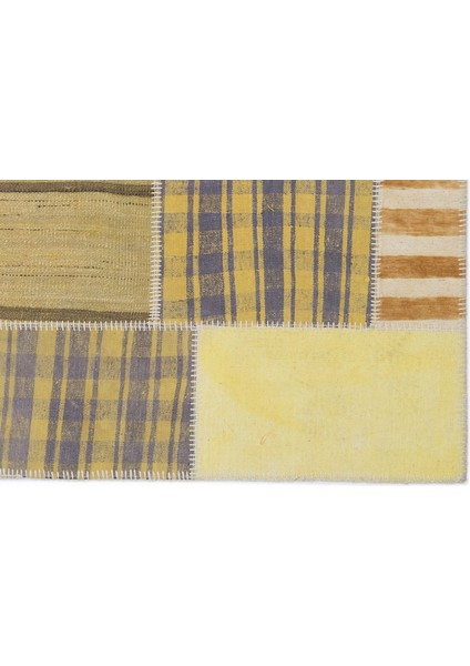 Teselya Sarı Patchwork Etnik Modern Desenli Yün Hav Toz Vermez Leke Tutmayan Salon Yolluk Mutfak El Dokuma Halı indirimleri
