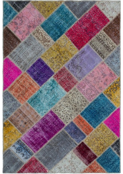 Iskece Bej Patchwork Etnik Modern Desenli Yün Hav Toz Vermez Leke Tutmayan Salon Yolluk Mutfak El Dokuma Halı