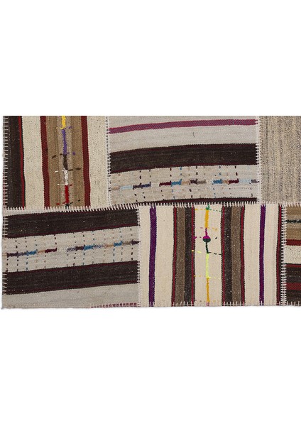 Teselya Bej Çizgili Etnik Modern Desenli Yün Hav Toz Vermez Leke Tutmayan Salon Yolluk Mutfak El Dokuma Halı fırsatları