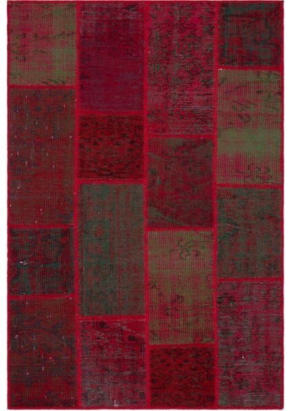 Iskece Kırmızı Eskitme Etnik Modern Desenli Yün Hav Toz Vermez Leke Tutmayan Salon Yolluk Mutfak El Dokuma Halı