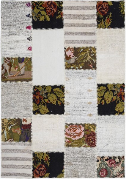 Teselya Bej Çiçekli Etnik Modern Desenli Yün Hav Toz Vermez Leke Tutmayan Salon Yolluk Mutfak El Dokuma Halı