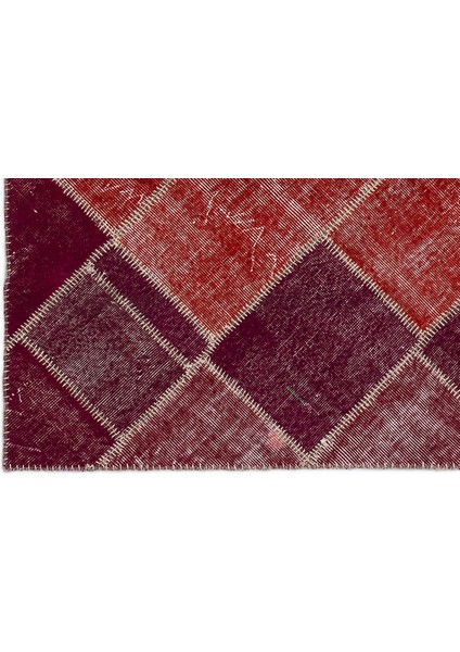 Teselya Kırmızı Patchwork Etnik Modern Desenli Yün Hav Toz Vermez Leke Tutmayan Salon Yolluk Mutfak El Dokuma Halı fırsatları