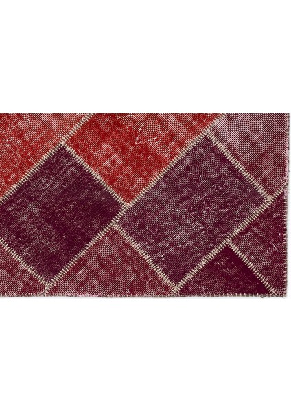 Teselya Kırmızı Patchwork Etnik Modern Desenli Yün Hav Toz Vermez Leke Tutmayan Salon Yolluk Mutfak El Dokuma Halı indirimleri