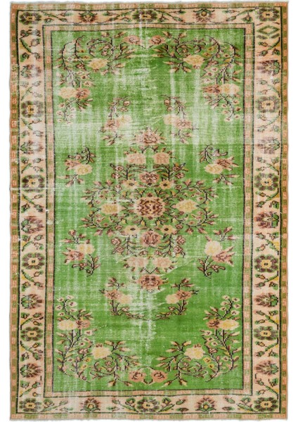 Teselya Yeşil Patchwork Yün Modern Desenli Yün Hav Toz Vermez Leke Tutmayan Salon Yolluk Mutfak El Dokuma Halı