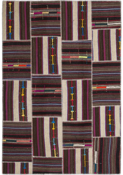 Teselya Bej Çizgili Etnik Modern Desenli Yün Hav Toz Vermez Leke Tutmayan Salon Yolluk Mutfak El Dokuma Halı