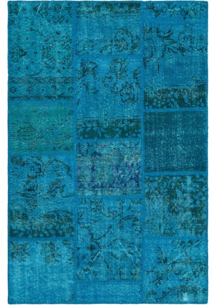 Iskece Turkuaz Eskitme Etnik Modern Desenli Yün Hav Toz Vermez Leke Tutmayan Salon Yolluk Mutfak El Dokuma Halı