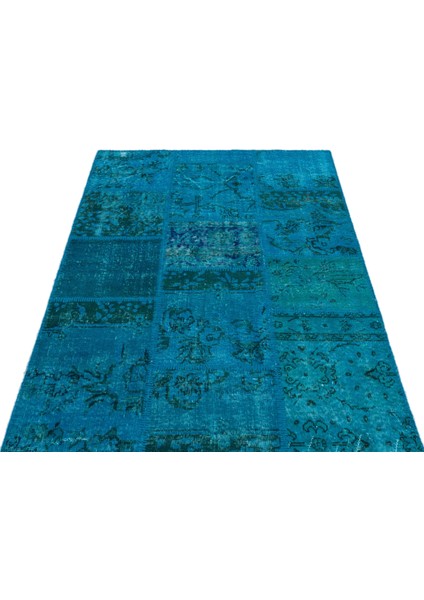 Iskece Turkuaz Eskitme Etnik Modern Desenli Yün Hav Toz Vermez Leke Tutmayan Salon Yolluk Mutfak El Dokuma Halı modelleri
