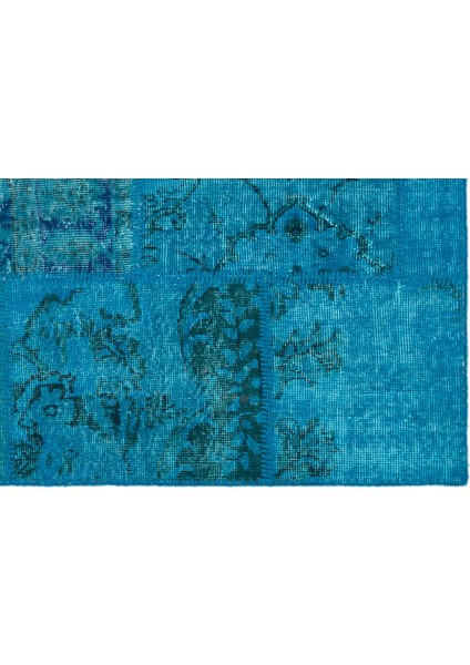 Iskece Turkuaz Eskitme Etnik Modern Desenli Yün Hav Toz Vermez Leke Tutmayan Salon Yolluk Mutfak El Dokuma Halı fırsatları