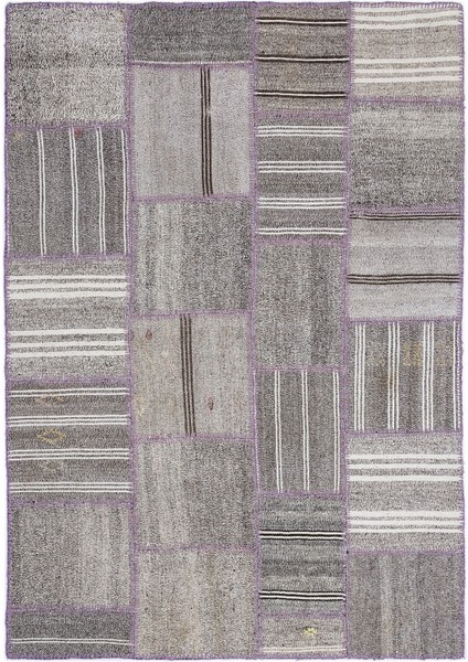 Teselya Gri Çizgili Etnik Modern Desenli Yün Hav Toz Vermez Leke Tutmayan Salon Yolluk Mutfak El Dokuma Halı