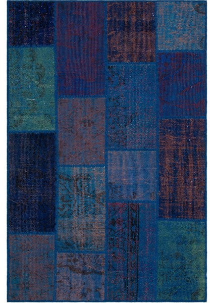 Iskece Mavi Eskitme Etnik Modern Desenli Yün Hav Toz Vermez Leke Tutmayan Salon Yolluk Mutfak El Dokuma Halı