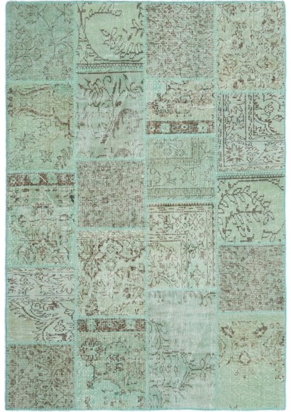 Atina Yeşil Eskitme Yün Modern Desenli Yün Hav Toz Vermez Leke Tutmayan Salon Yolluk Mutfak El Dokuma Halı