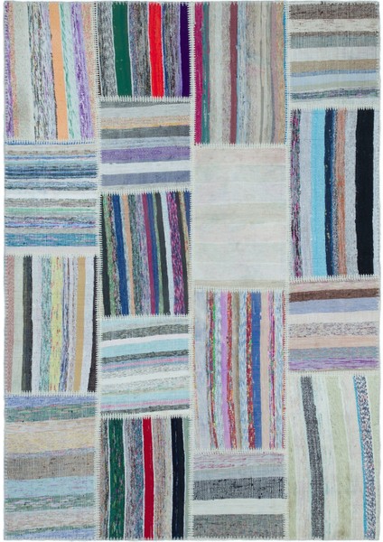 Girit Bej Çizgili Yün Modern Desenli Yün Hav Toz Vermez Leke Tutmayan Salon Yolluk Mutfak El Dokuma Halı