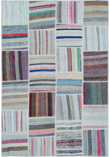 Teselya Bej Çizgili Etnik Modern Desenli Yün Hav Toz Vermez Leke Tutmayan Salon Yolluk Mutfak El Dokuma Halı