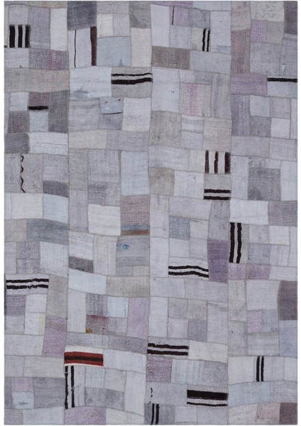 Teselya Mor Patchwork Etnik Modern Desenli Yün Hav Toz Vermez Leke Tutmayan Salon Yolluk Mutfak El Dokuma Halı