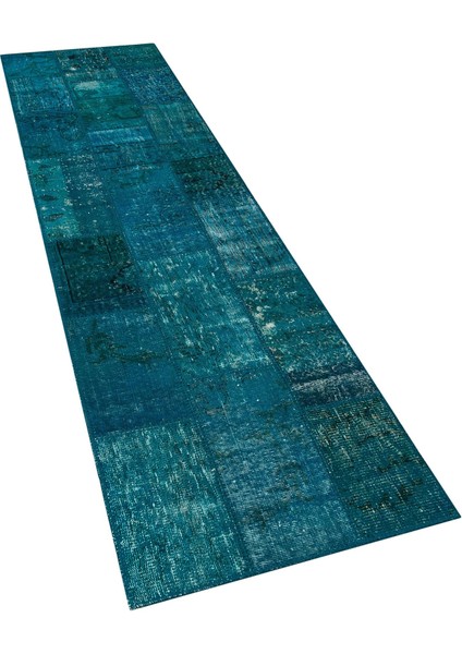 Mavi Patchwork Etnik Modern Desenli Yün Hav Toz Vermez Leke Tutmayan Salon Yolluk Mutfak El Dokuma Halı modelleri