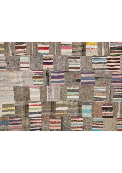 Bej Patchwork Etnik Modern Desenli Yün Hav Toz Vermez Leke Tutmayan Salon Yolluk Mutfak El Dokuma Halı