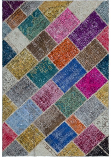 Iskece Bej Patchwork Etnik Modern Desenli Yün Hav Toz Vermez Leke Tutmayan Salon Yolluk Mutfak El Dokuma Halı