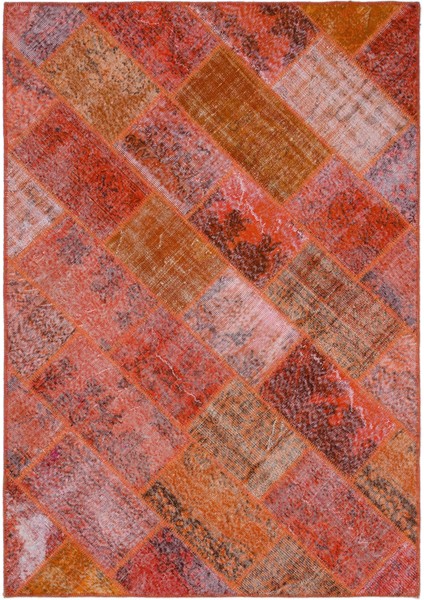 Iskece Kırmızı Eskitme Etnik Modern Desenli Yün Hav Toz Vermez Leke Tutmayan Salon Yolluk Mutfak El Dokuma Halı