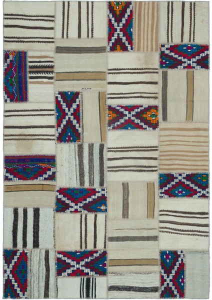 Teselya Bej Eskitme Etnik Modern Desenli Yün Hav Toz Vermez Leke Tutmayan Salon Yolluk Mutfak El Dokuma Halı