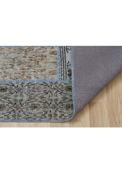Mavi Patchwork Etnik Modern Desenli Yün Hav Toz Vermez Leke Tutmayan Salon Yolluk Mutfak El Dokuma Halı fiyatları