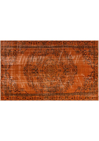 Turuncu Patchwork Etnik Modern Desenli Yün Hav Toz Vermez Leke Tutmayan Salon Yolluk Mutfak El Dokuma Halı