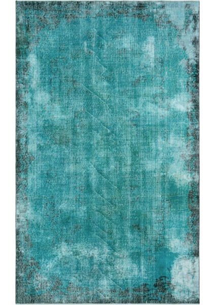 Atina Turkuaz Eskitme Yün Modern Desenli Yün Hav Toz Vermez Leke Tutmayan Salon Yolluk Mutfak El Dokuma Halı