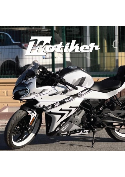 CFMOTO 250SR BMW HP4 MODEL PARCALI MOTOSIKLET KAPLAMA STICKER ETIKET MODELI SİYAH BEYAZ GRİ RENK