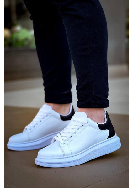 KB-X500 Bağcıklı Beyaz Siyah Günlük Erkek Ayakkabı
