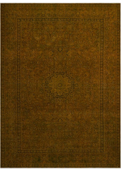 Vintage Yeşil Göbekli Yün Modern Desenli Yün Hav Toz Vermez Leke Tutmayan Salon Yolluk Mutfak El Dokuma Halı