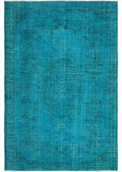 Atina Turkuaz Eskitme Yün Modern Desenli Yün Hav Toz Vermez Leke Tutmayan Salon Yolluk Mutfak El Dokuma Halı