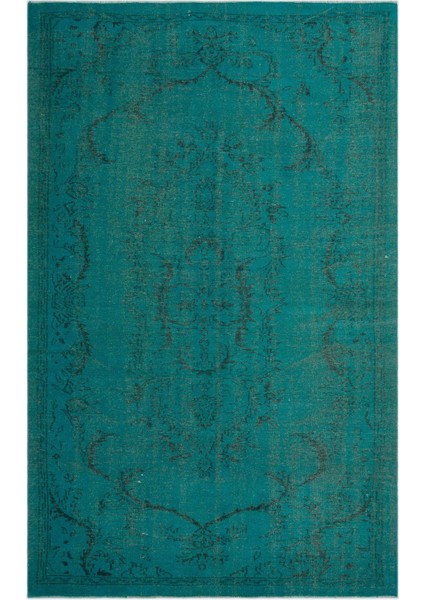 Atina Turkuaz Eskitme Yün Modern Desenli Yün Hav Toz Vermez Leke Tutmayan Salon Yolluk Mutfak El Dokuma Halı